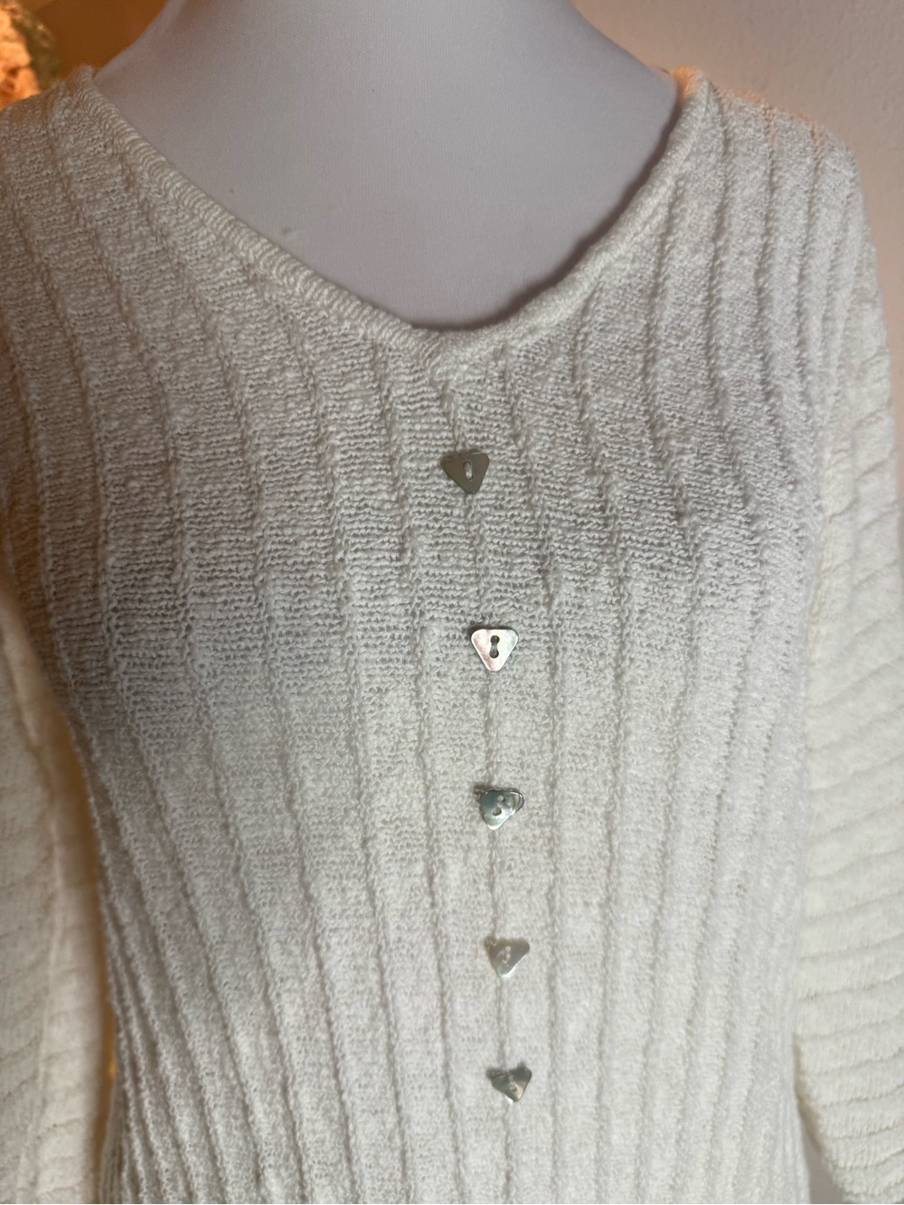 Lulu-B White Ribbed Knit Tunic Sweater Cotton Henley Size S Coastal Grandmother - Picture 6 of 9